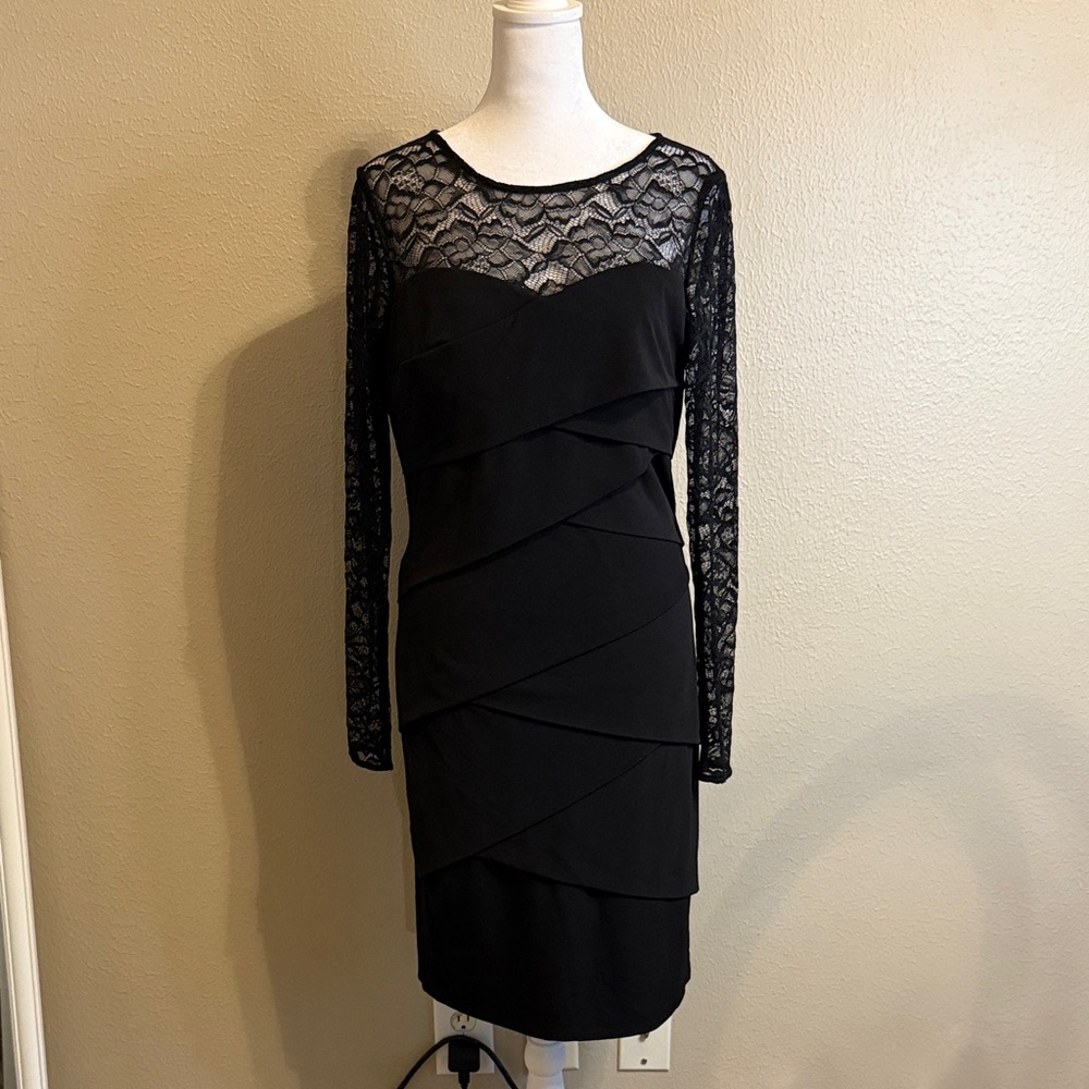 White House Black Market Black Lace Long Sleeve Dress